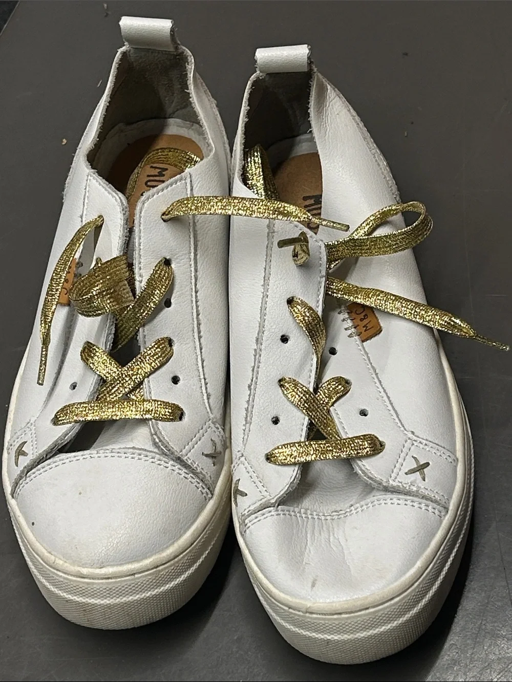 Musse & Cloud White Leather Sneakers with Gold Laces